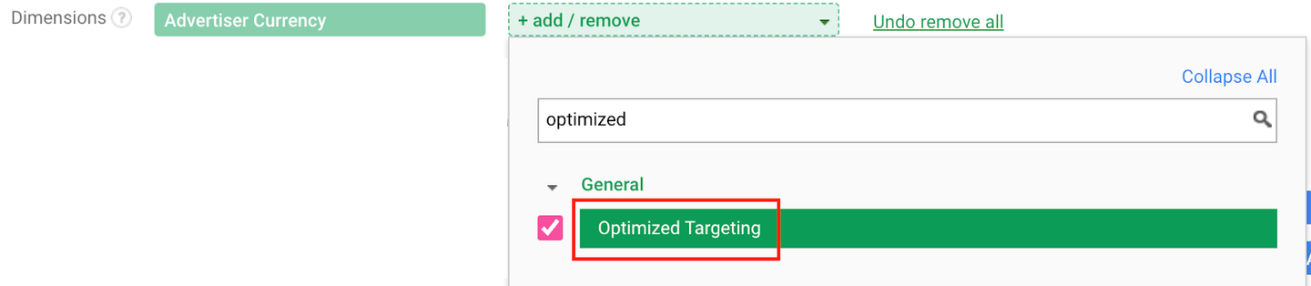 Optimised targeting dimension reporting
