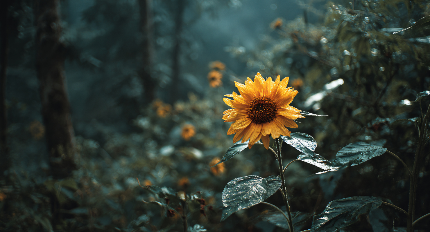 Sunflower in rain