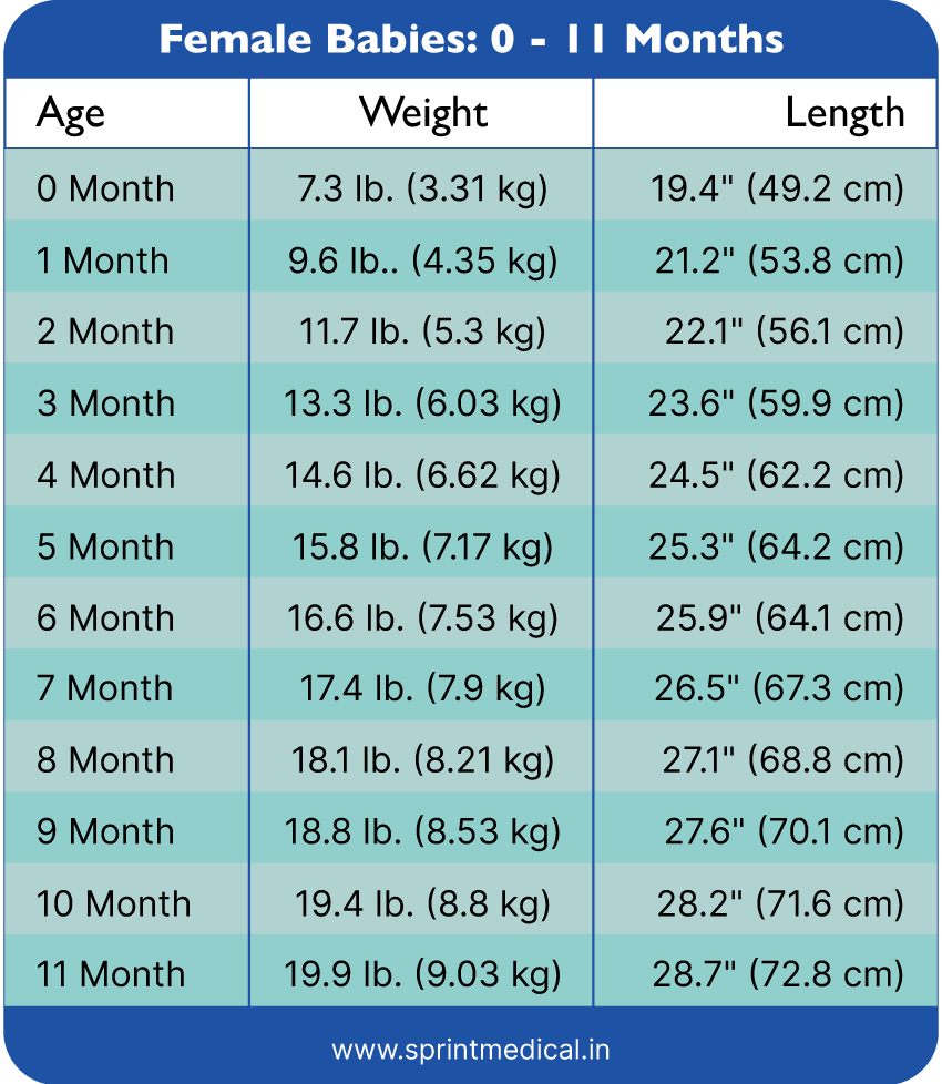 Height To Weight Chart Female Babies 0 11 Months  1  