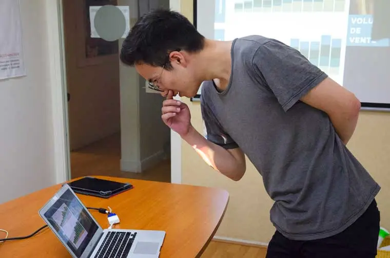 Entrepreneur financé par l'Adie étudiant un graphique sur son ordinateur portable