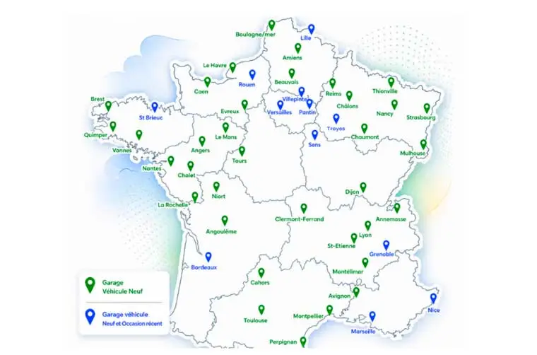 Carte des garages partenaires de l'Adie en France métropolitaine