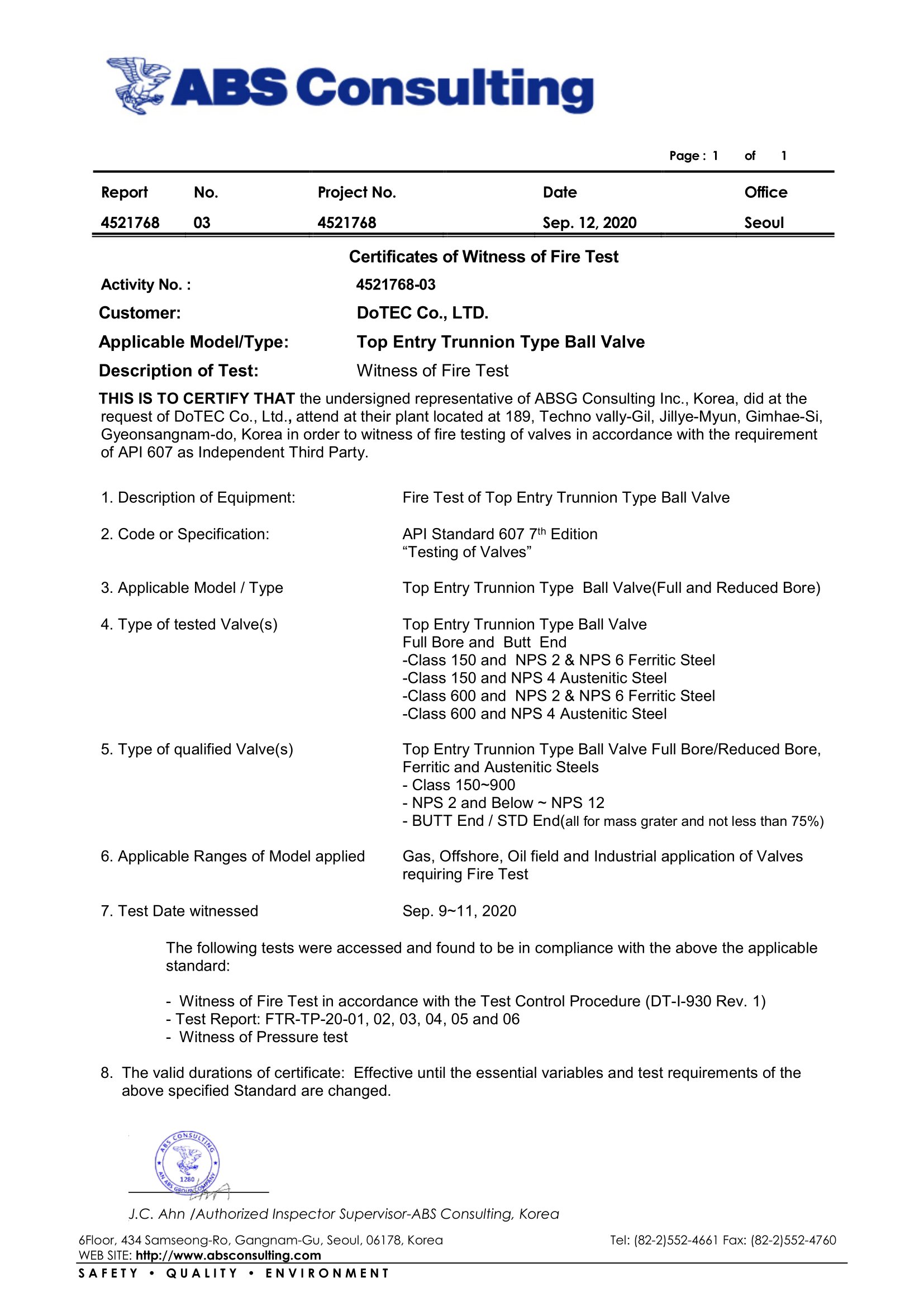 Fire test TOP 150--900- - 2 and Below - 12