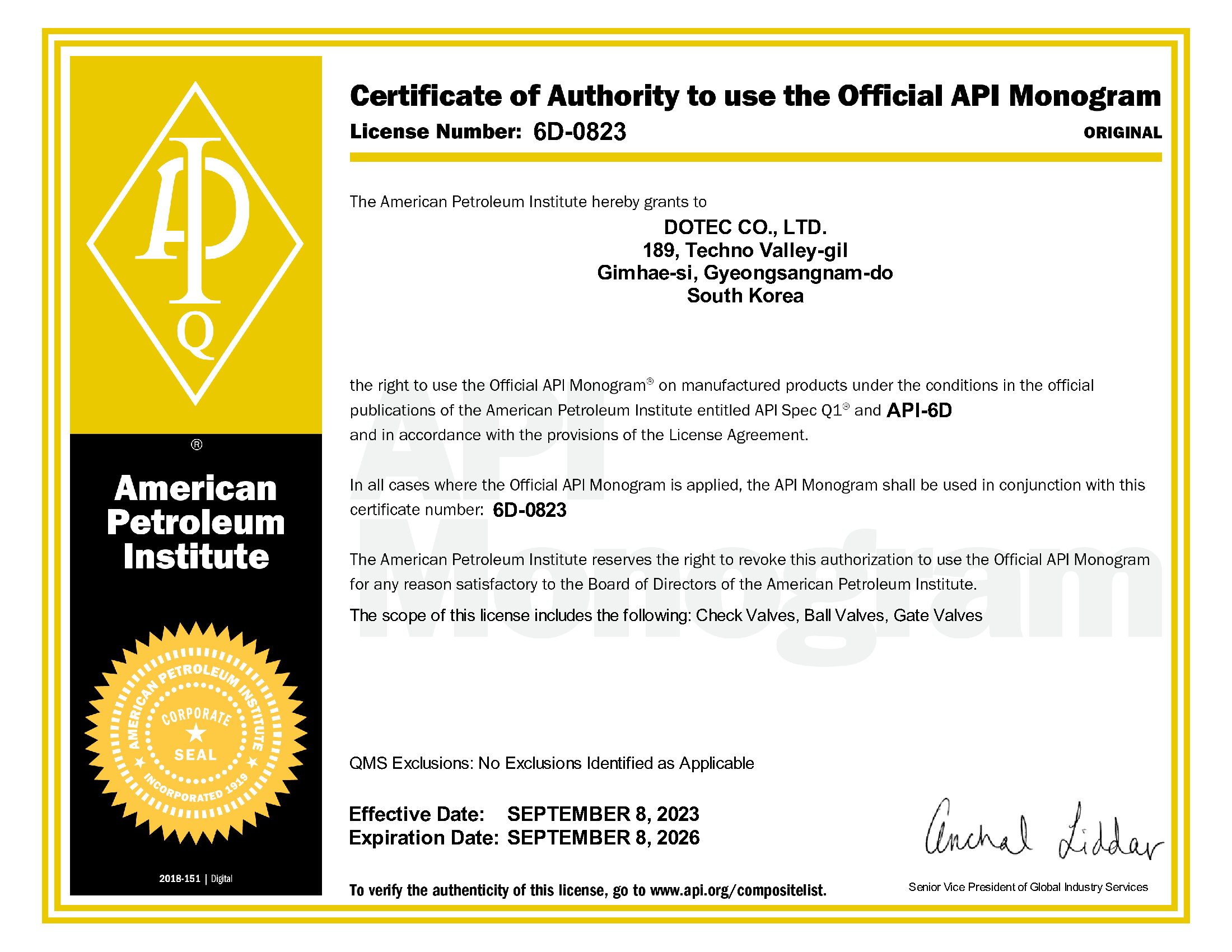 API Q1 & 6D Certificate