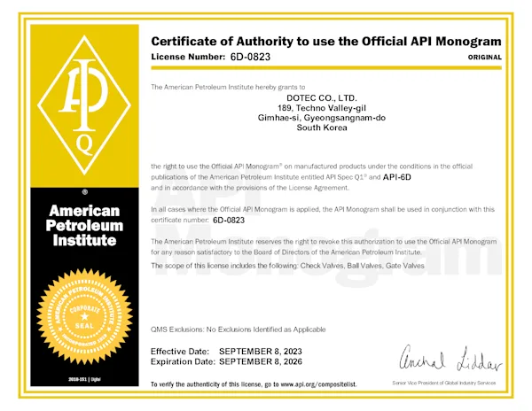 API Q1 & 6D Certificate
