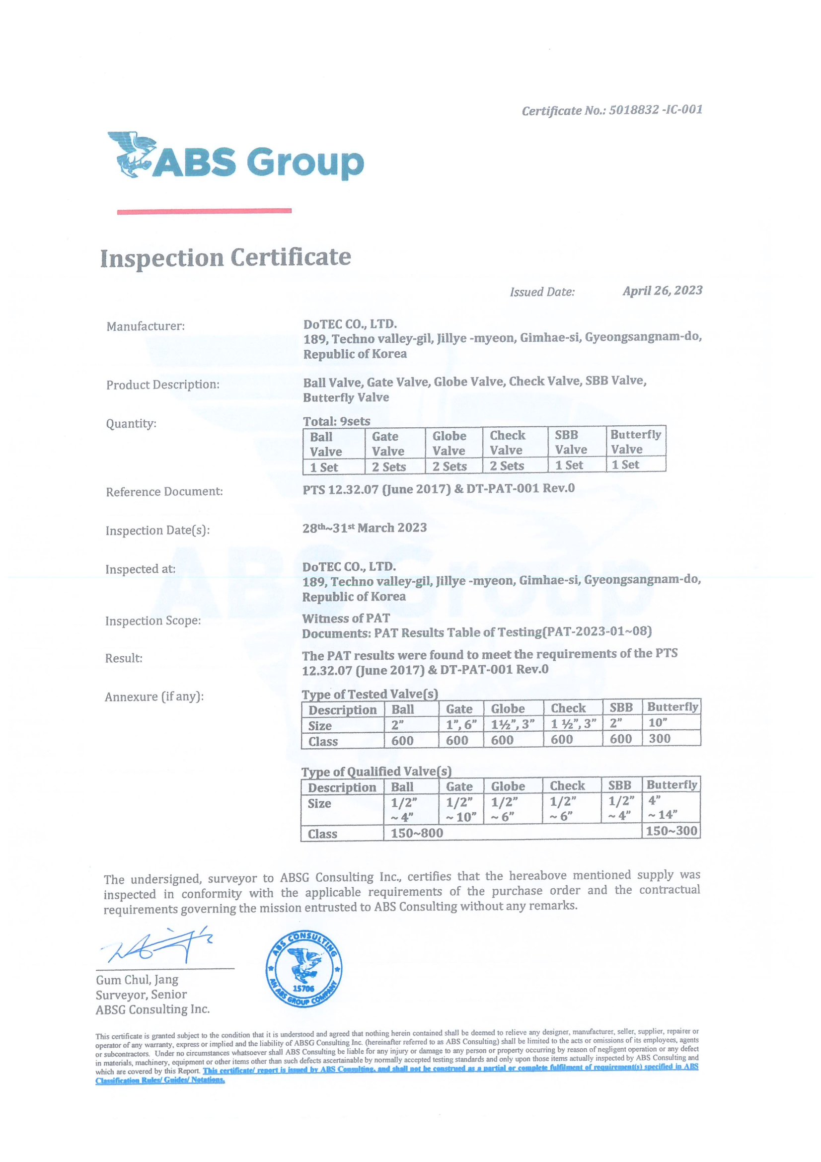 PAT Inspection Certificate (DoTEC) (2023.04.26)