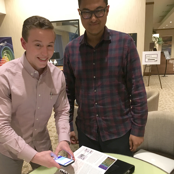 Volley Labs cofounders Carson Kahn, technical director (left) and CEO Zaid Rahman show how their mobile software will deliver the most relevant learning chunks.