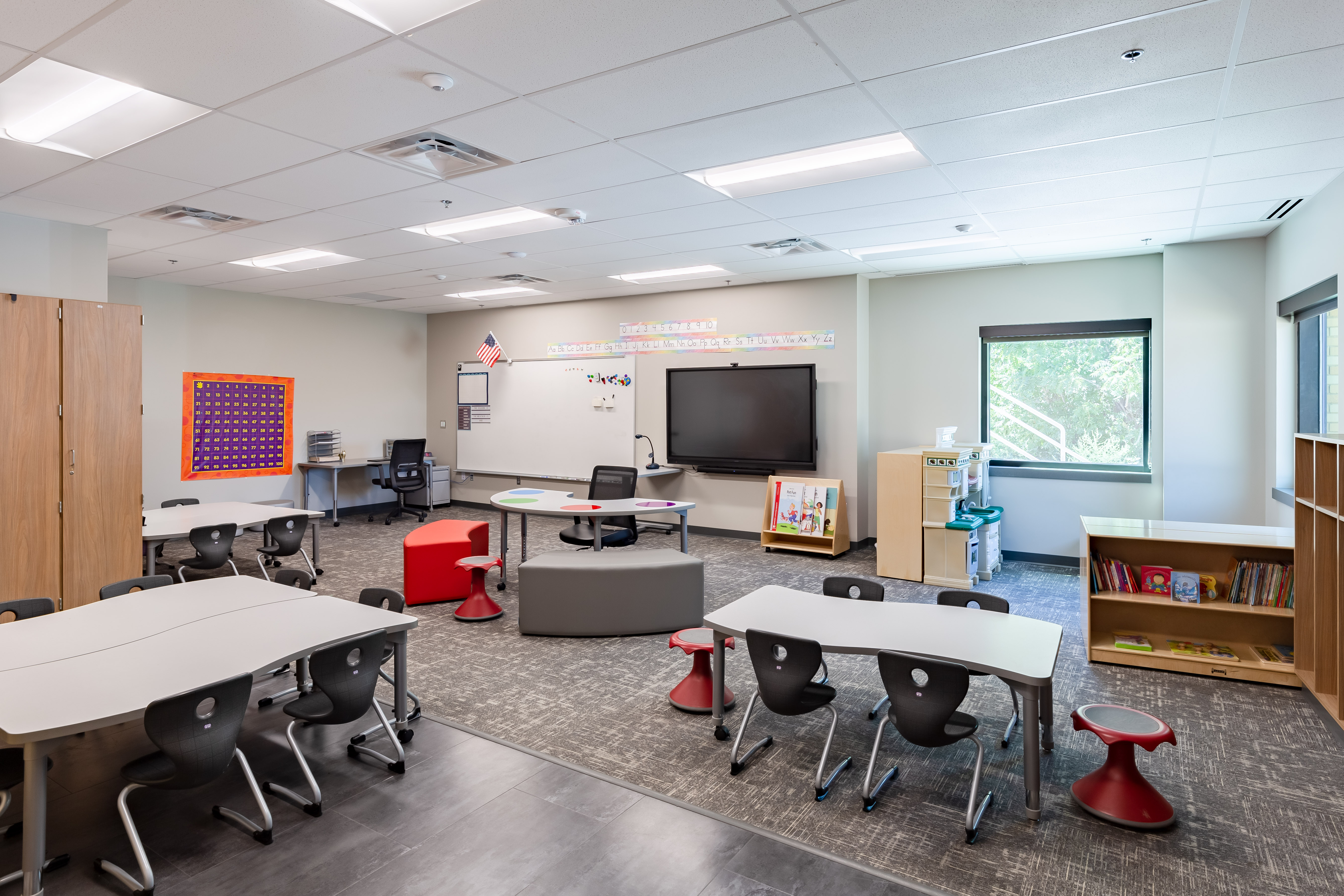 A classroom in the renovated Manzanola School features furniture that is easily moved around and separate areas for reading or other quiet tasks. Photo courtesy of Wold.
