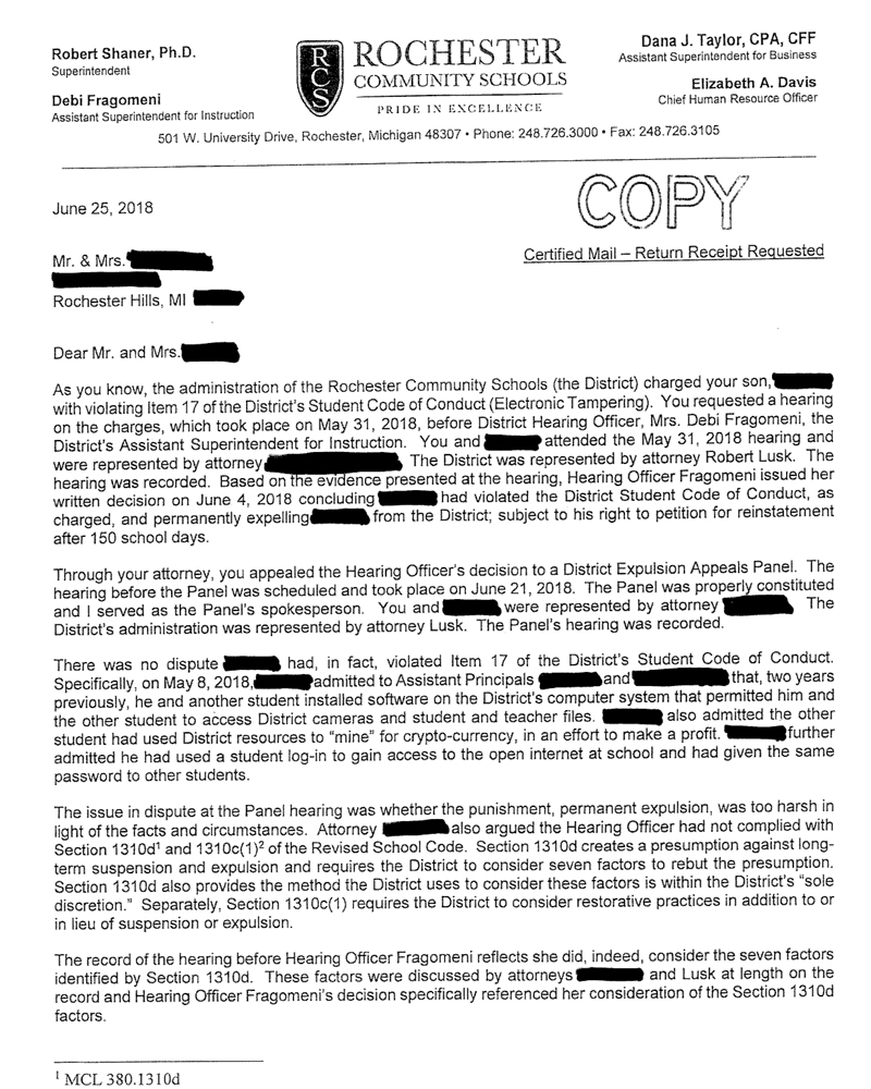 See full letter here. (Source: Doug Levin)