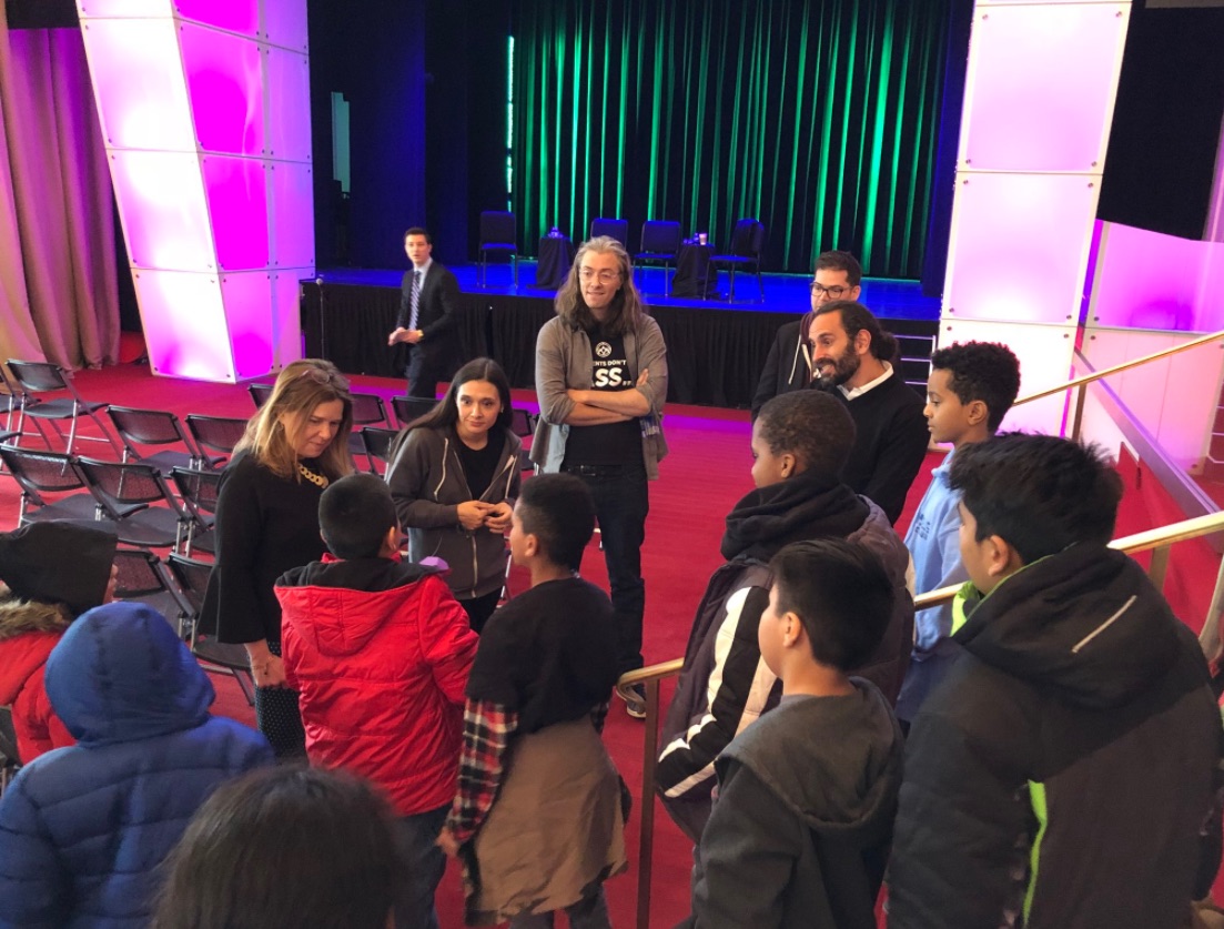Students talk with game developers including Maria Burns Ortiz of 7 Generation Games after panel. Source: Laurie Sullivan @LSullivan