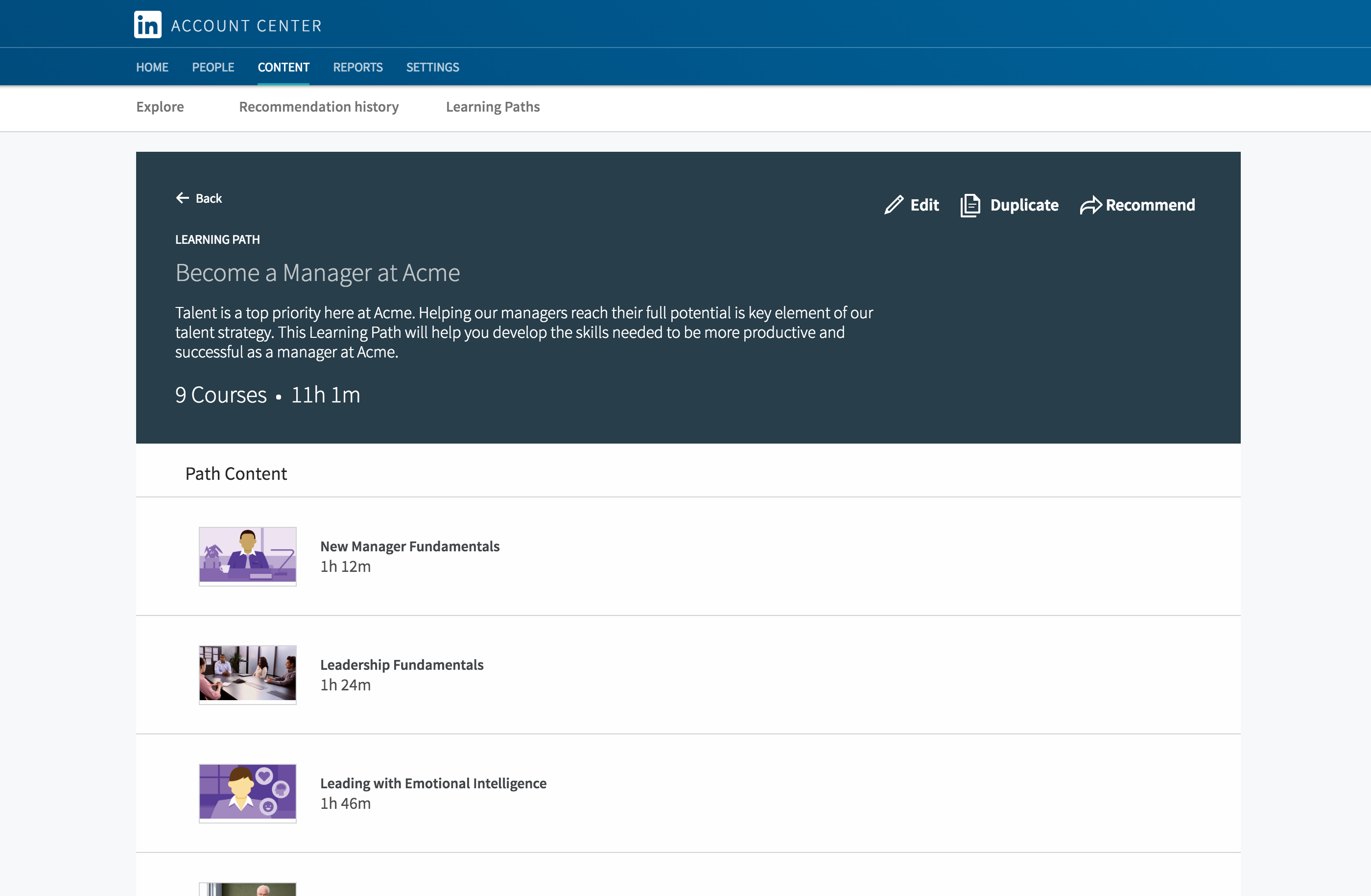 A company admin can curate "learning paths" for employees to complete. Image Credit: LinkedIn