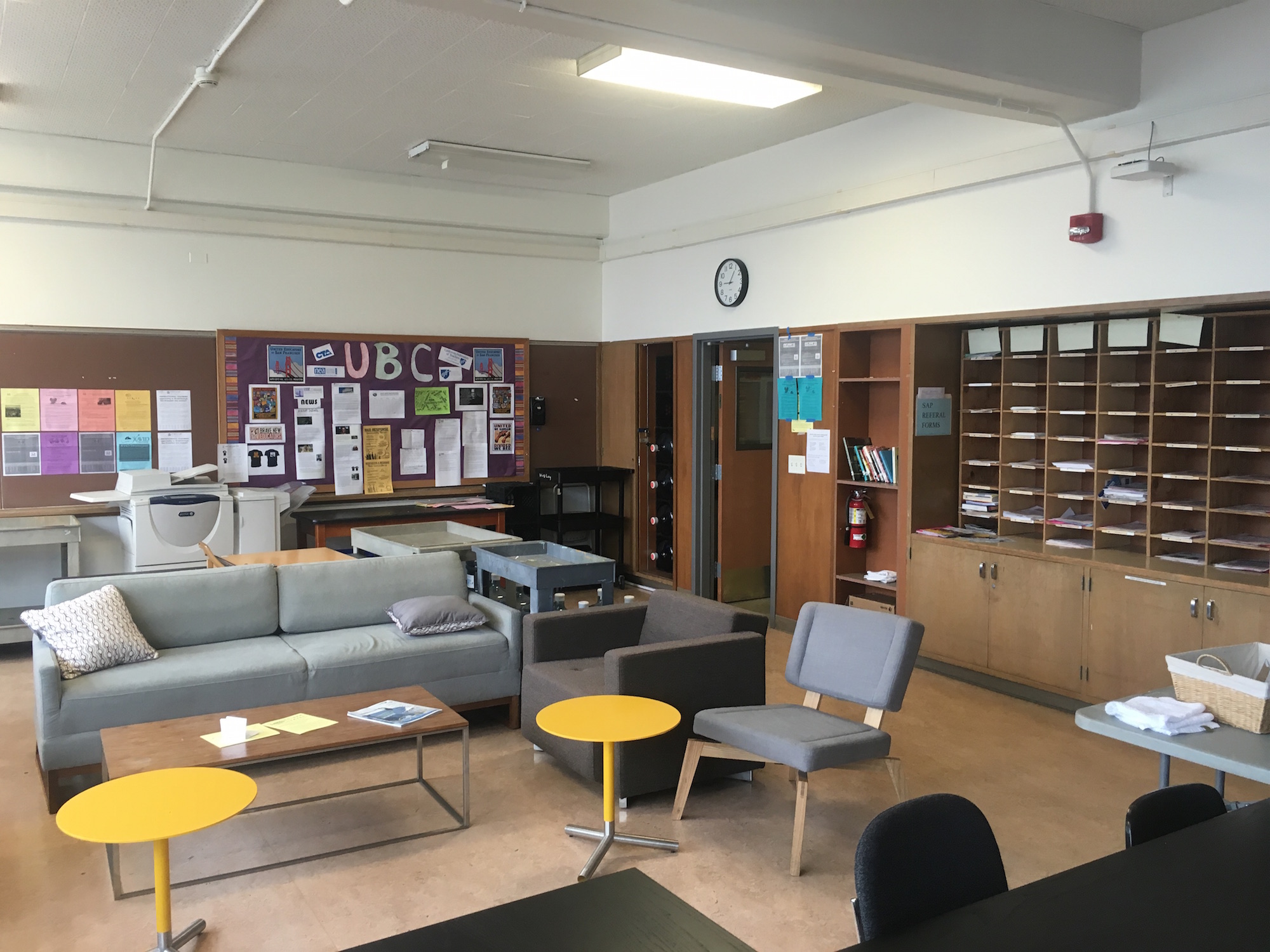Inside the Thurgood Marshall teachers' lounge.