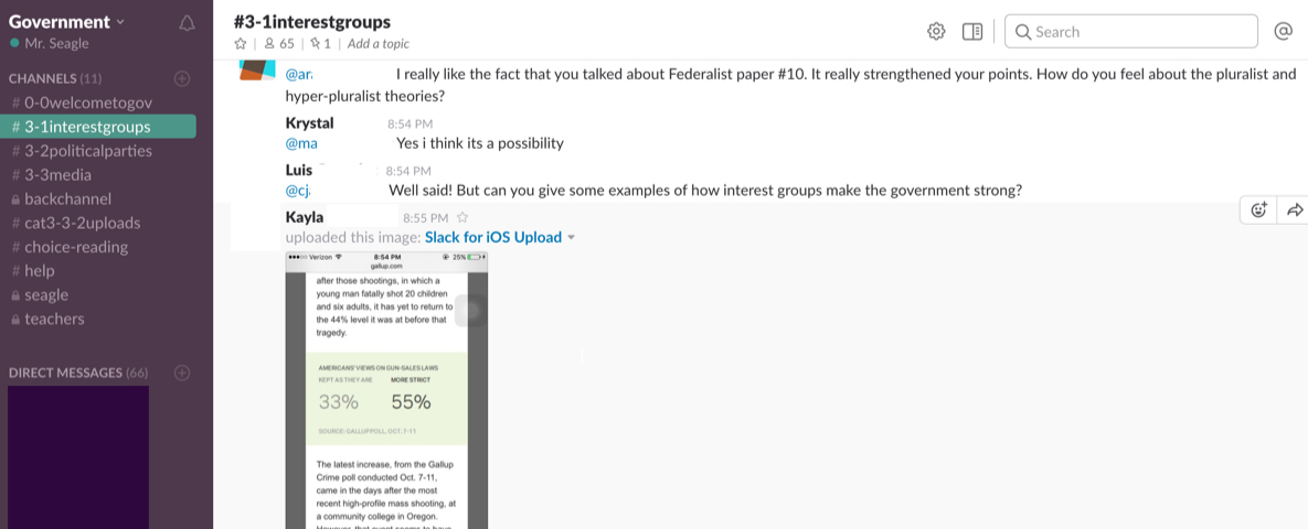 Using Slack in class discussion