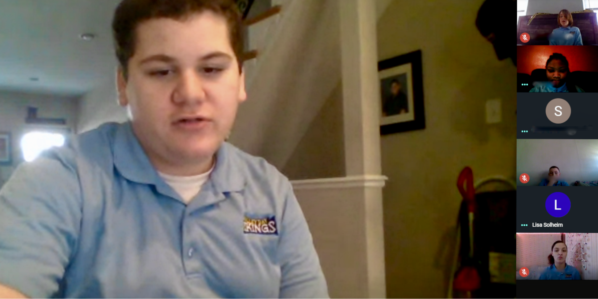 A student speaks during a virtual meeting of teacher Lisa Solheim's 5-8 grade class. VDS students attend about an hour each day of live video lessons through Google Classroom. (Courtesy of VDS)