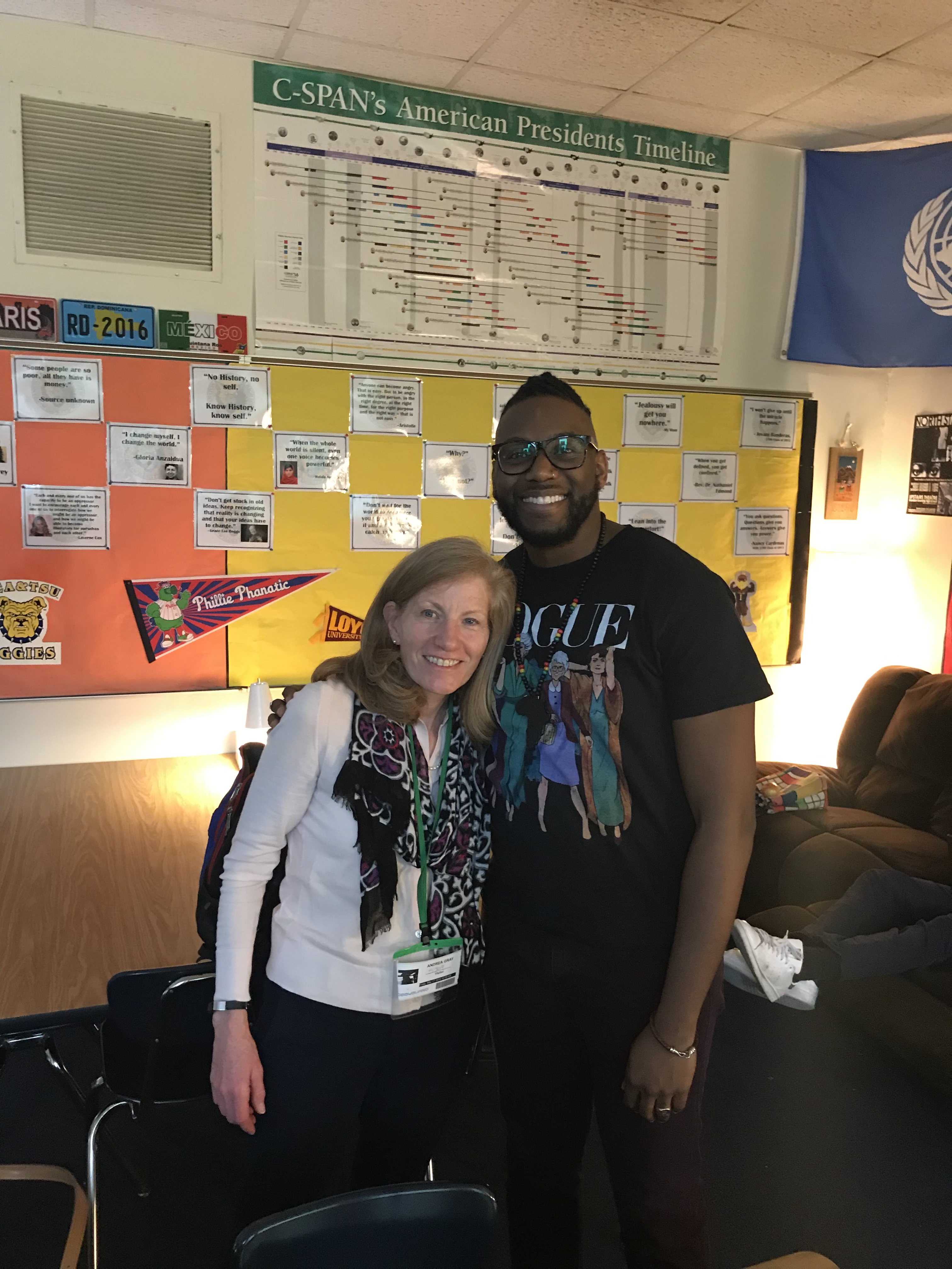 My first, second and third grade teacher, Mrs. Andrea Gray, in my history classroom in 2019. Photo courtesy of Winchester.