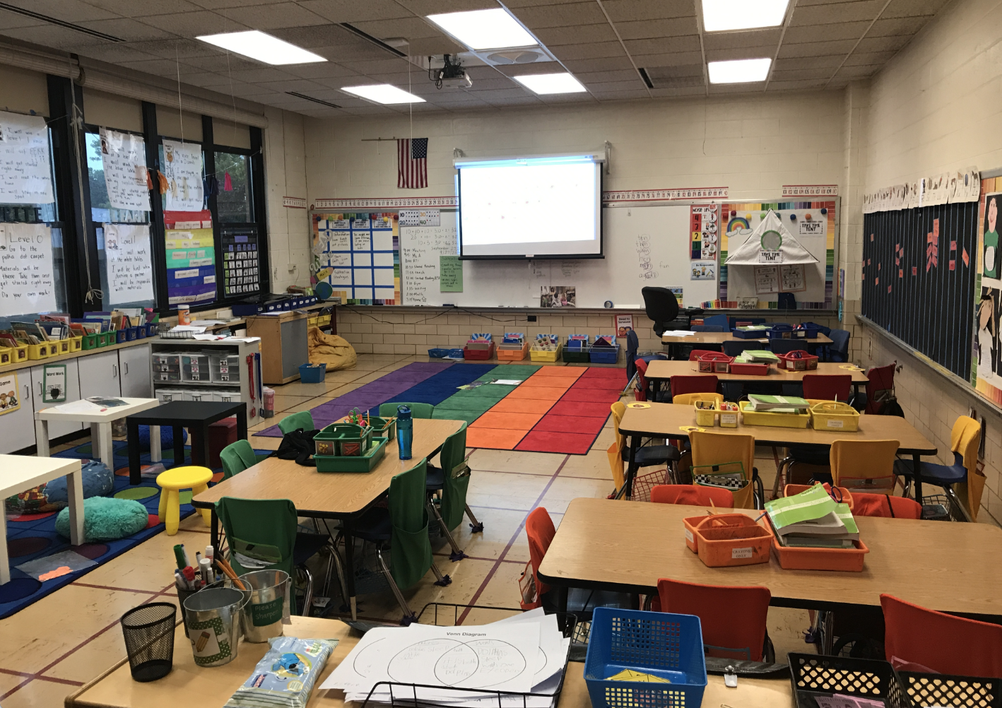 "This picture shows the distance from my desk and pre-Vivi technology hub (lower right) to the carpet and white board." —Jean Duran