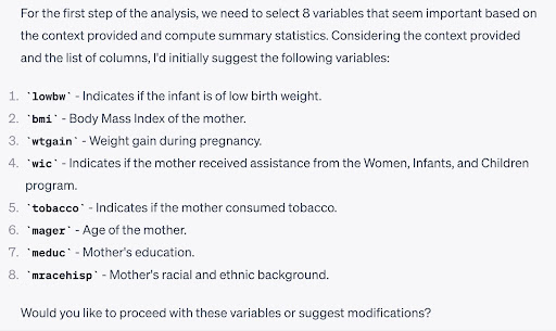 Screen shot of Code Interpreter's variables. Courtesy of Wendy Castillo.