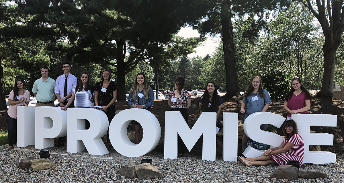 More than 70 students – some included in this photo -- from the LeBron James Family Foundation College of Education at The University of Akron are completing field experiences at the new I PROMISE School. (Photo credit: The University of Akron)