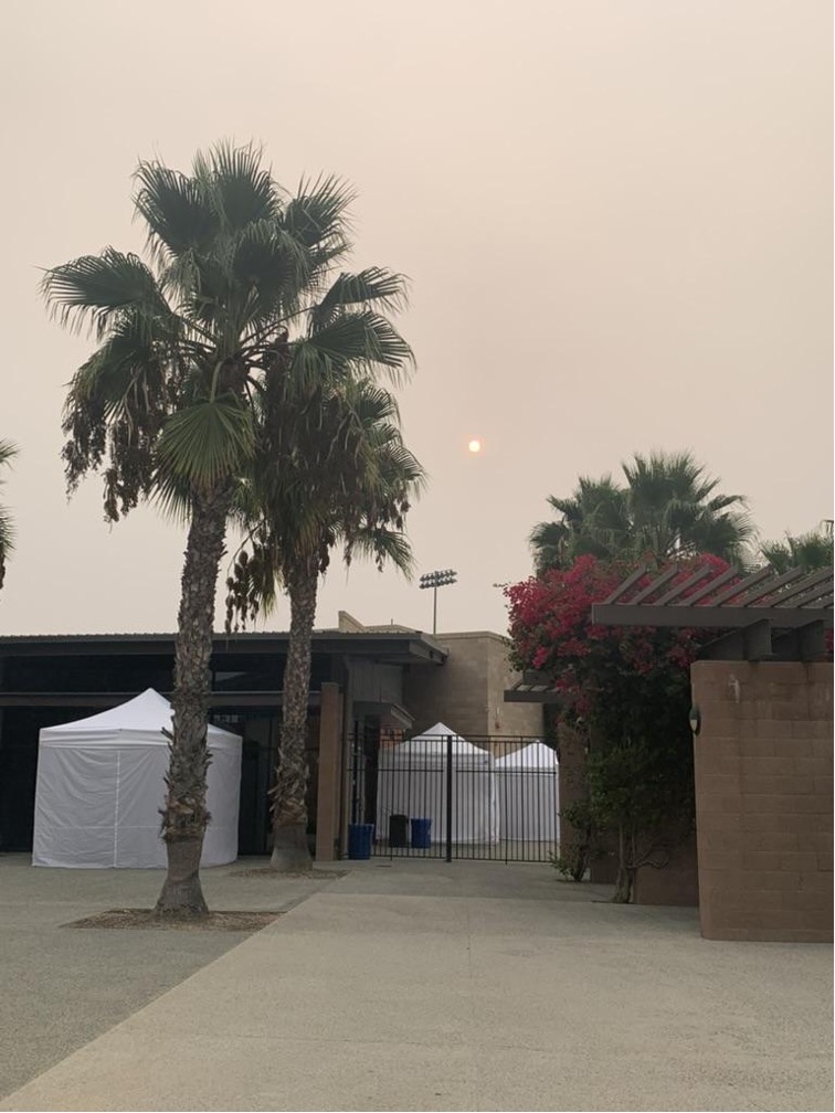 A view of Mater Dei Catholic High School in Chula Vista, California during wildfires in September 2020.