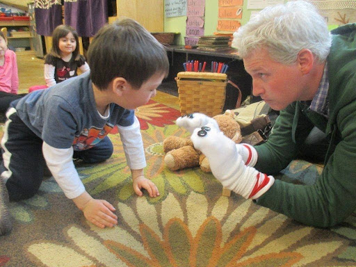 Danny LaBrecque communicates through play at The Nature Preschool at Irvine Nature Center in Owings Mills, Maryland