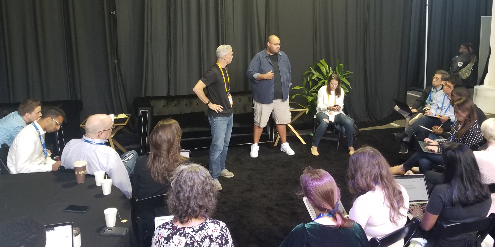Y Combinator President Geoff Ralston, left, and CEO Michael Seibel take questions from reporters before the second Demo Day of 2019.