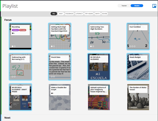 A student's view of his or her "playlist" of assignments.