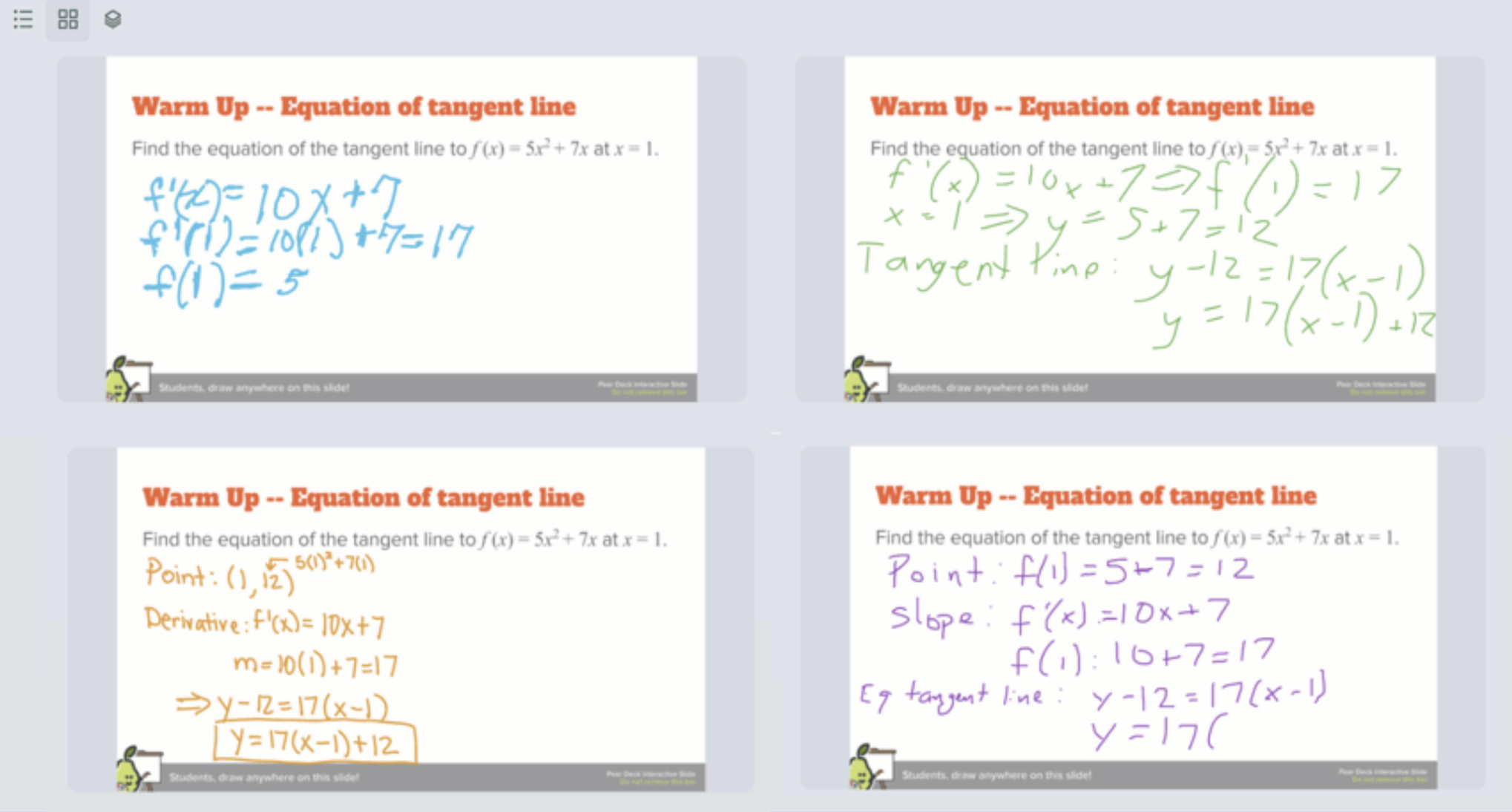 Screenshot of Pear Deck with student work; Courtesy of Stacey Roshan