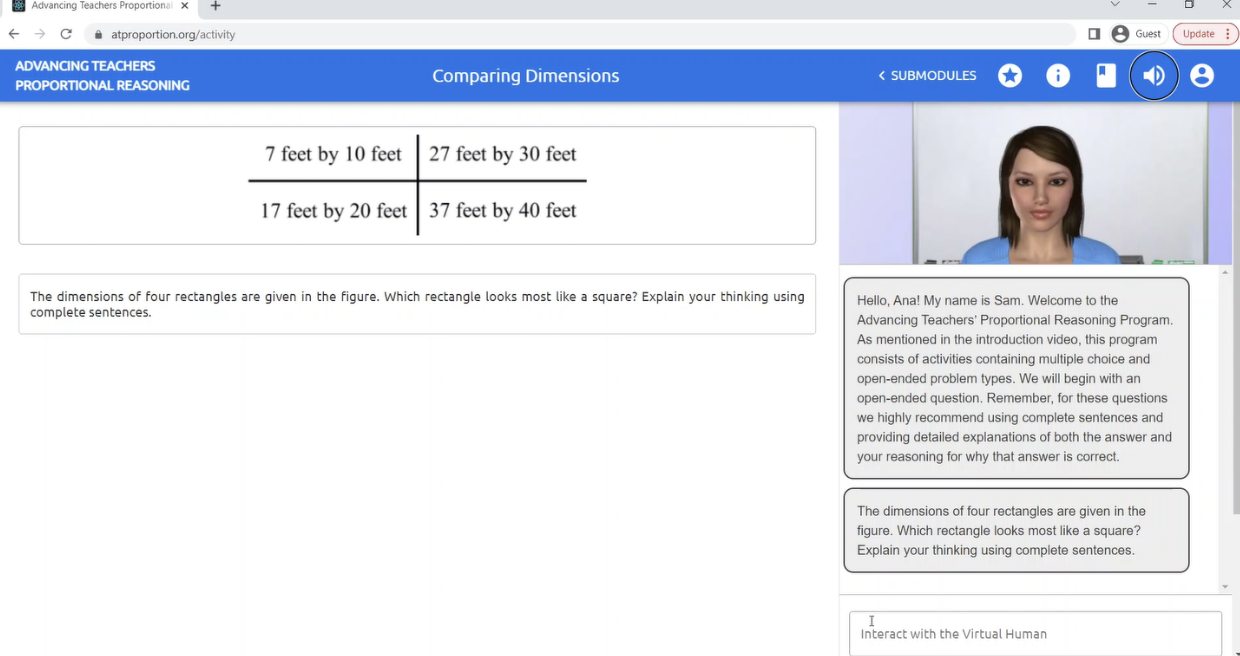 A screenshot of Copur-Gencturk’s AI-tutoring platform.