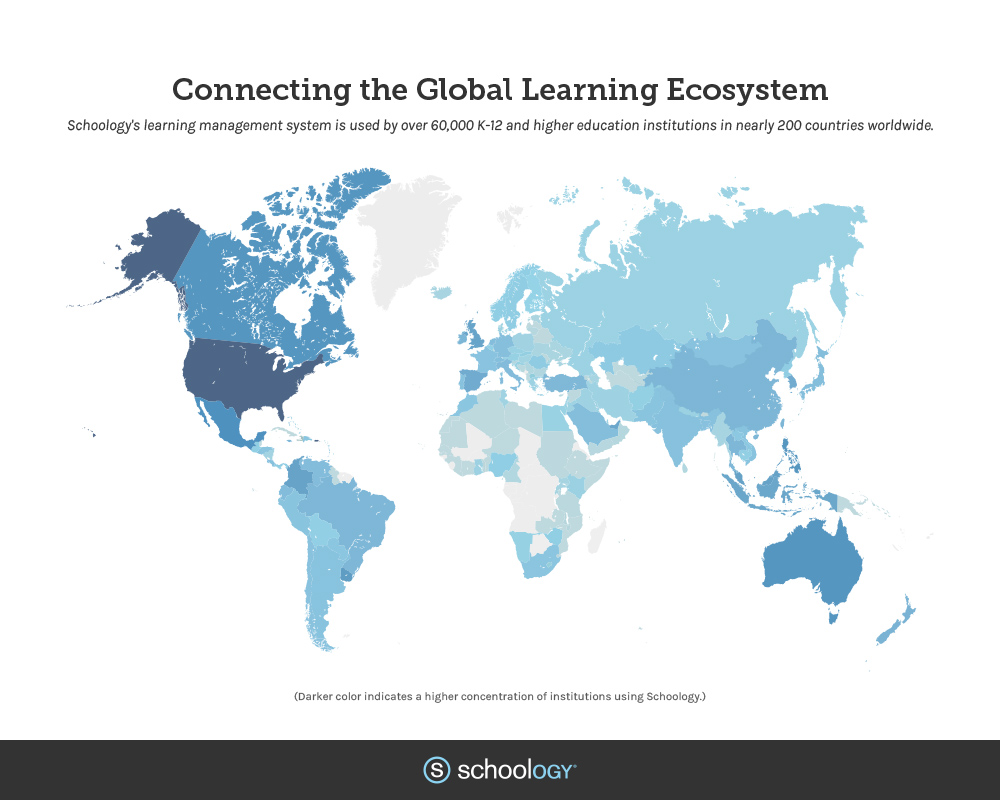 Darker color indicates a higher concentration of institutions using Schoology.