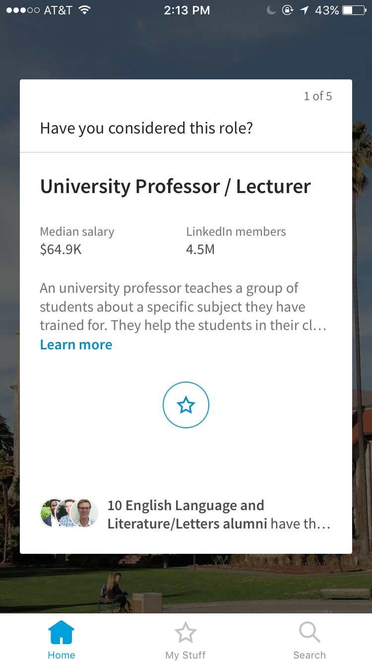 A screenshot of LinkedIn Students