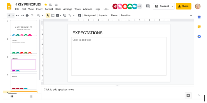 Animal icons showing up on the slides to which each person has navigated.