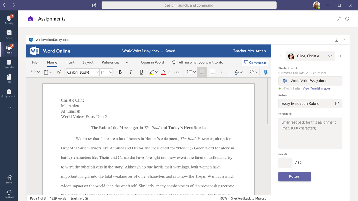 Managing and grading assignments in Microsoft Teams. (Image credit: Microsoft)