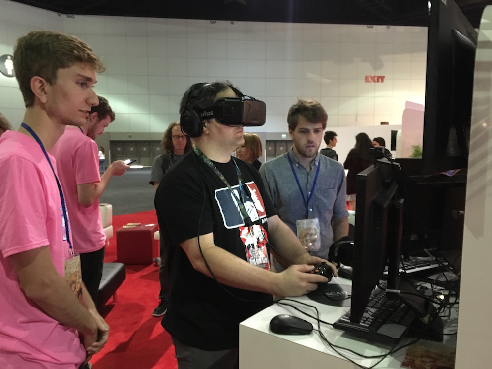 An E3 attendee plays Brobot Beatdown. Photo by Blake Montgomery
