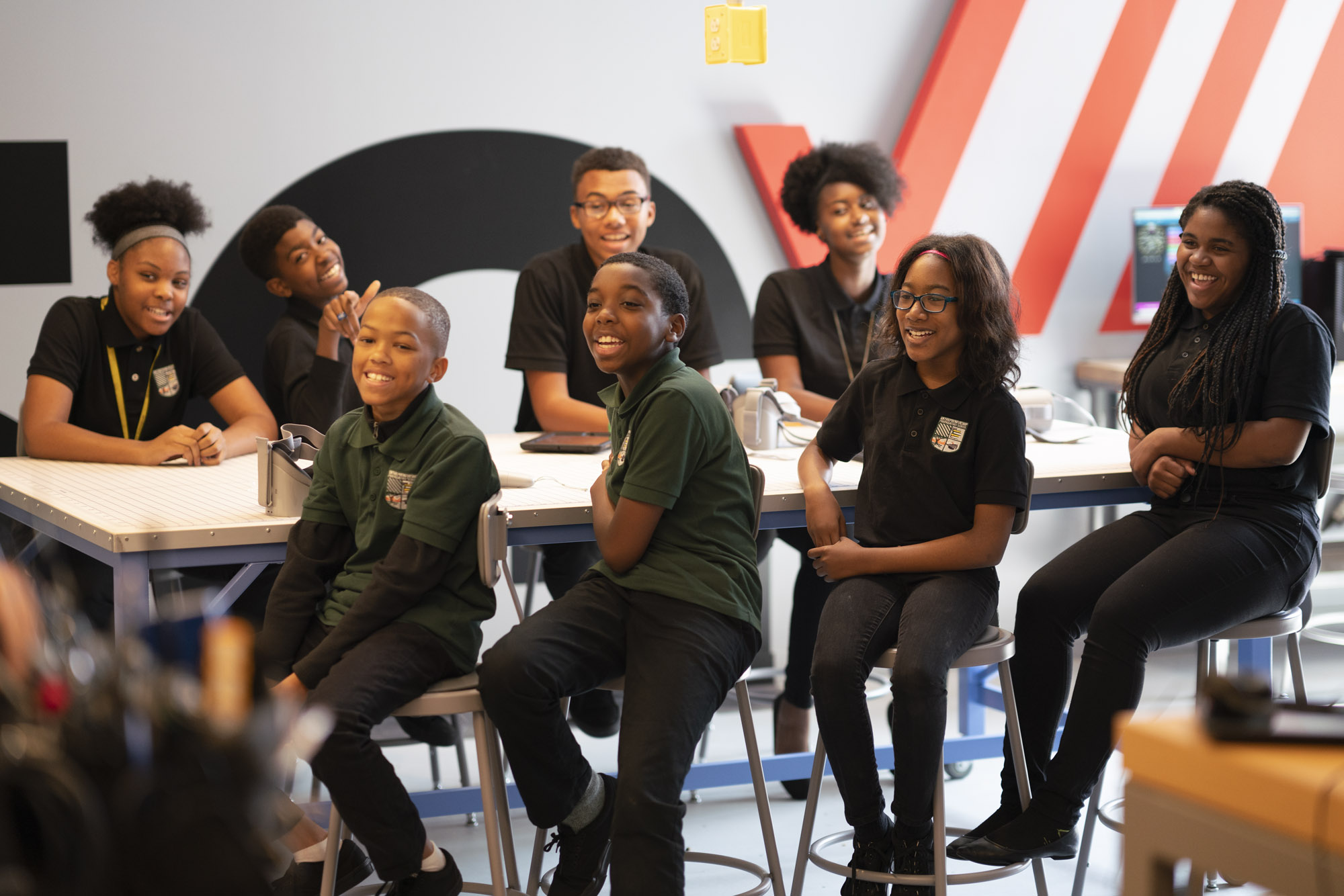 A group of students at Entrepreneurship Prep Cliffs Campus. Students at the K-8 charter school recently learned that their school was the first in the country equipped with 5G. (Verizon)