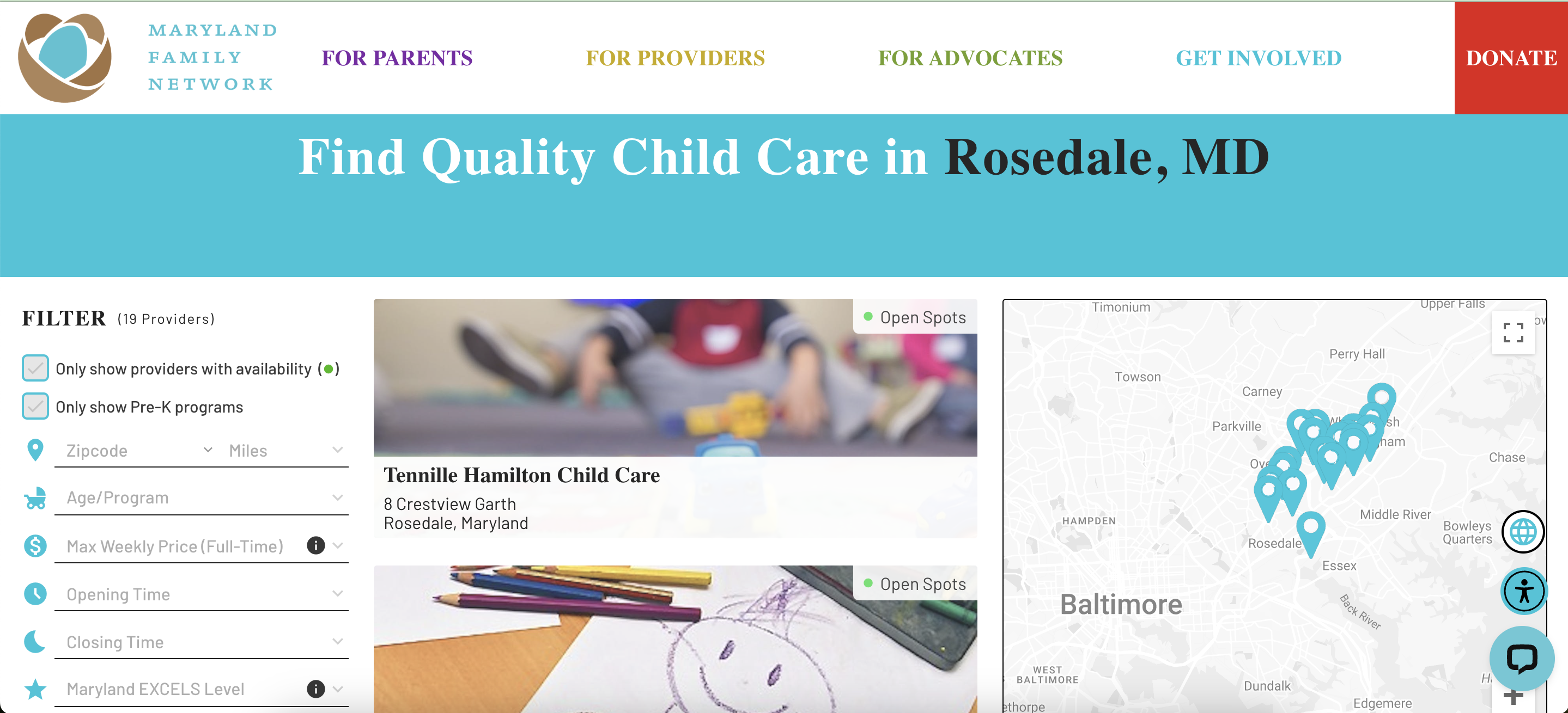Earlier this year, Upfront began collecting vacancy data from more than 6,000 Maryland child care providers. It allows families to see which programs have "open spots" during their search.