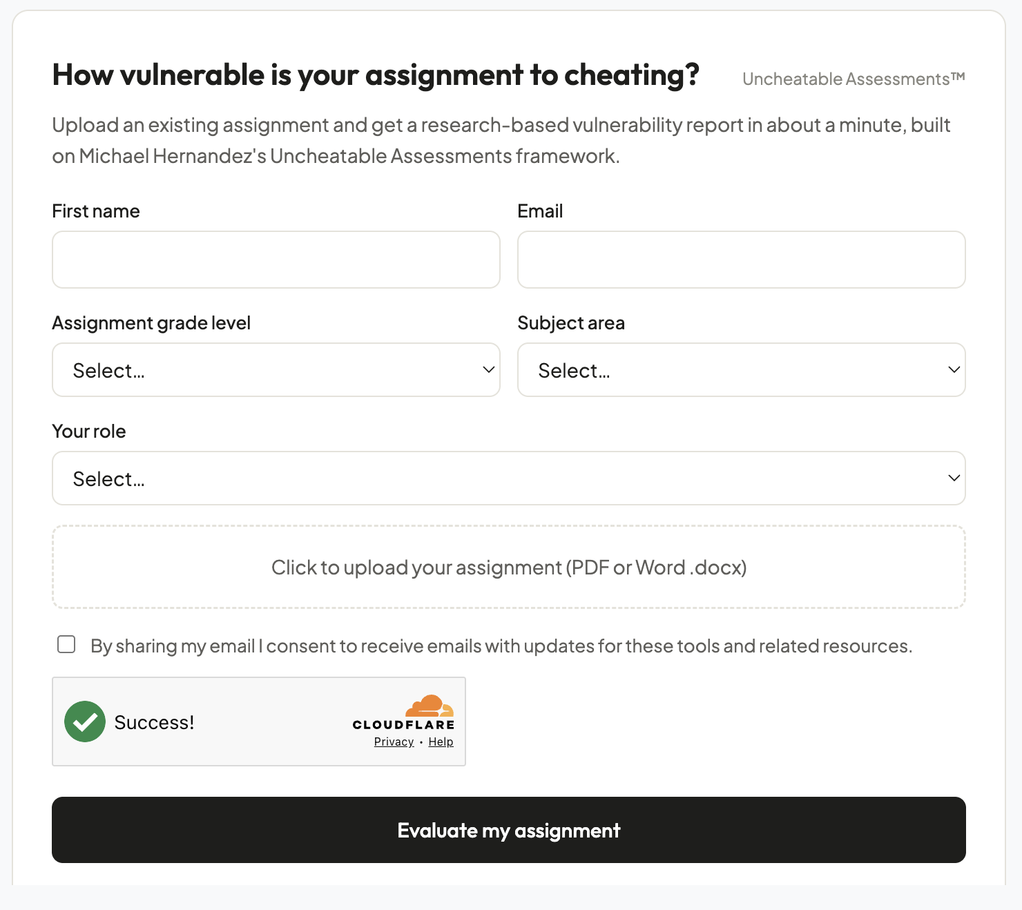Uncheatable Intake Form
