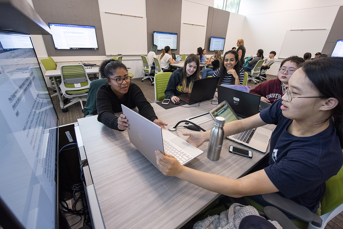 Students work in groups in classrooms inside the Anteater Learning Pavilion. (Photo credit: Steve Zylius/UCI)