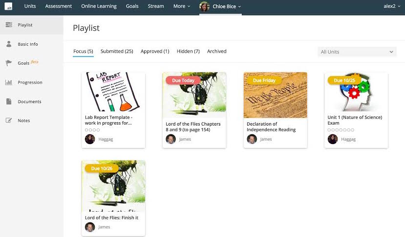 A glimpse at the AltSchool platform's playlist structure. (AltSchool)