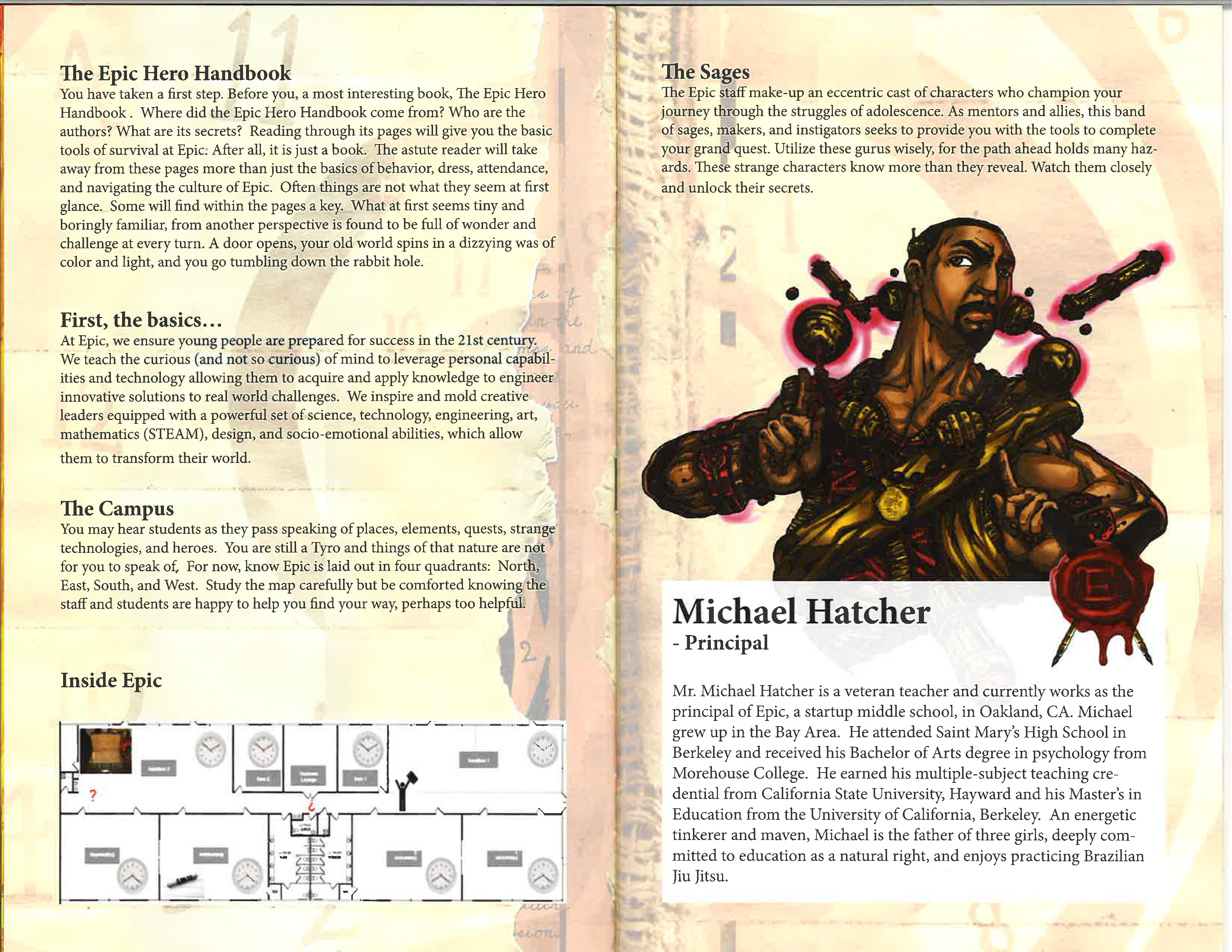 A page from the graphic novel student handbook at Epic Middle School.