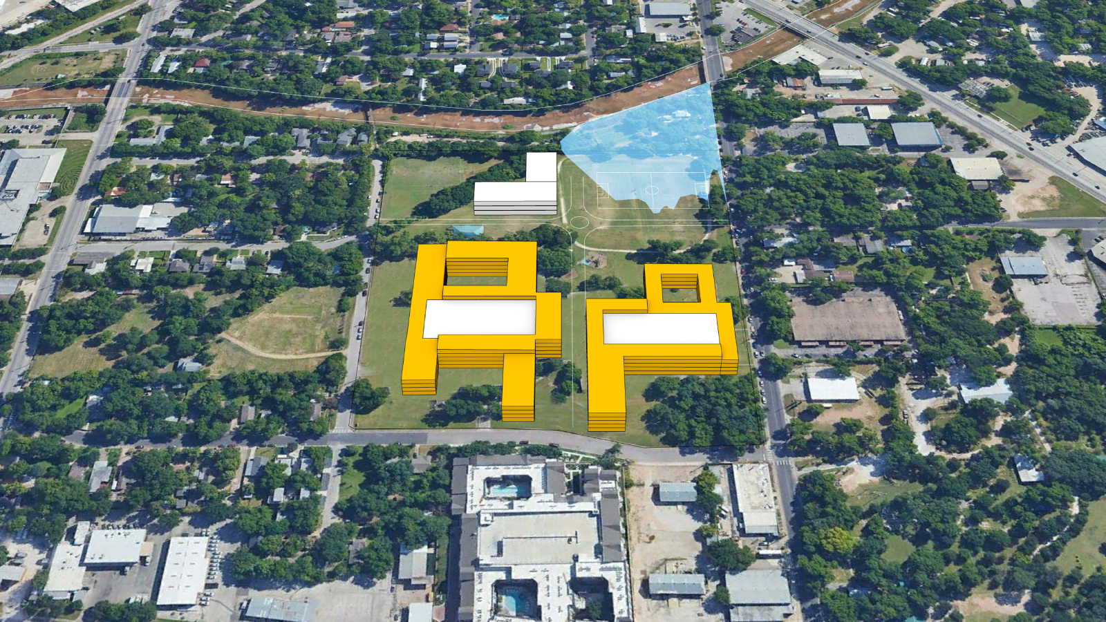 A conceptual design for the apartment complex that will eventually be constructed for educators on district-owned land in East Austin, Texas. Photo courtesy of Austin Independent School District.