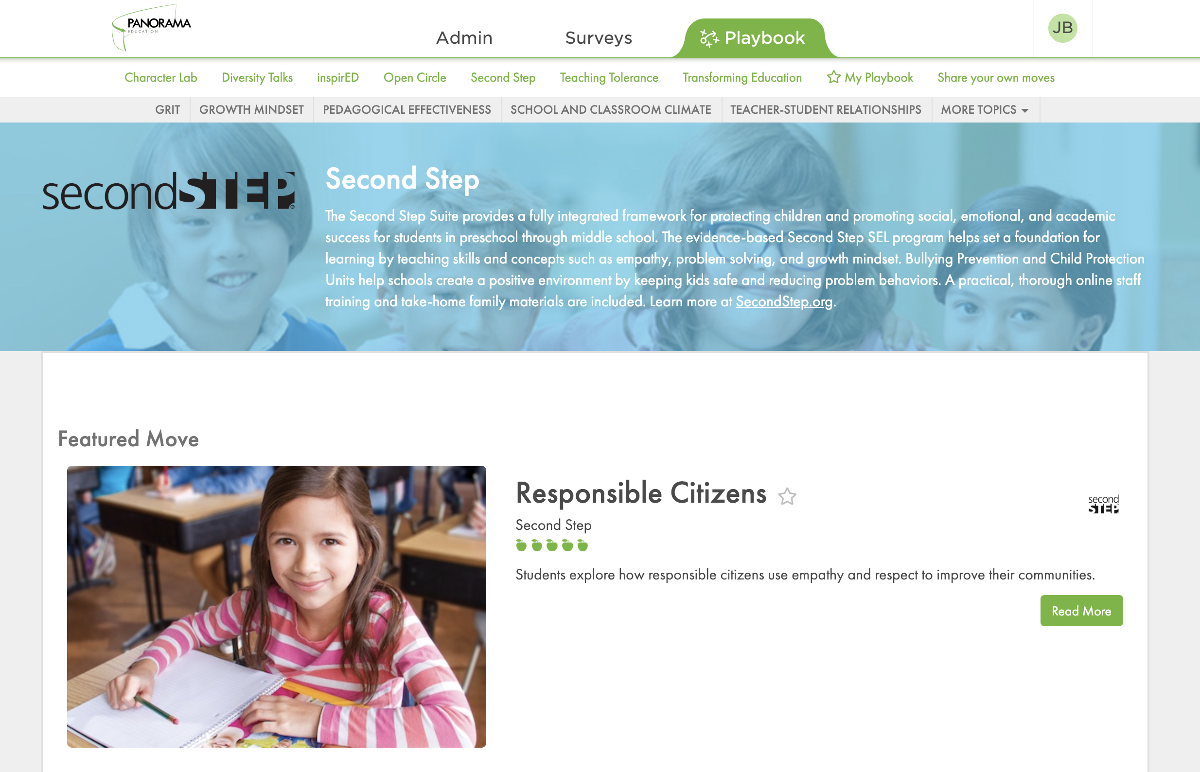 Second Step Curriculum in Panorama Playbook (Image credit: Panorama Education)