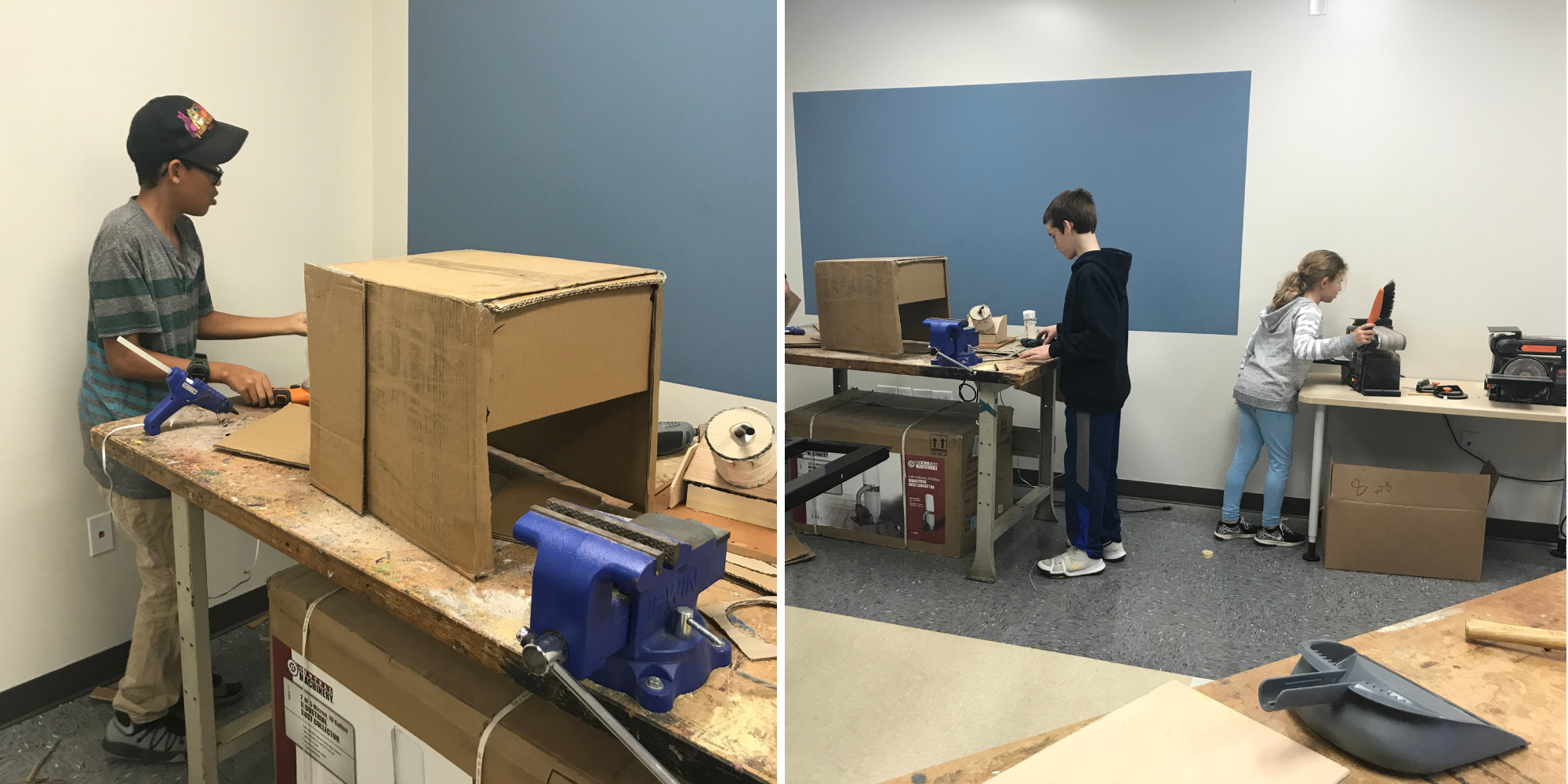Students build props for their escape rooms. Image Credit: Emily Tate