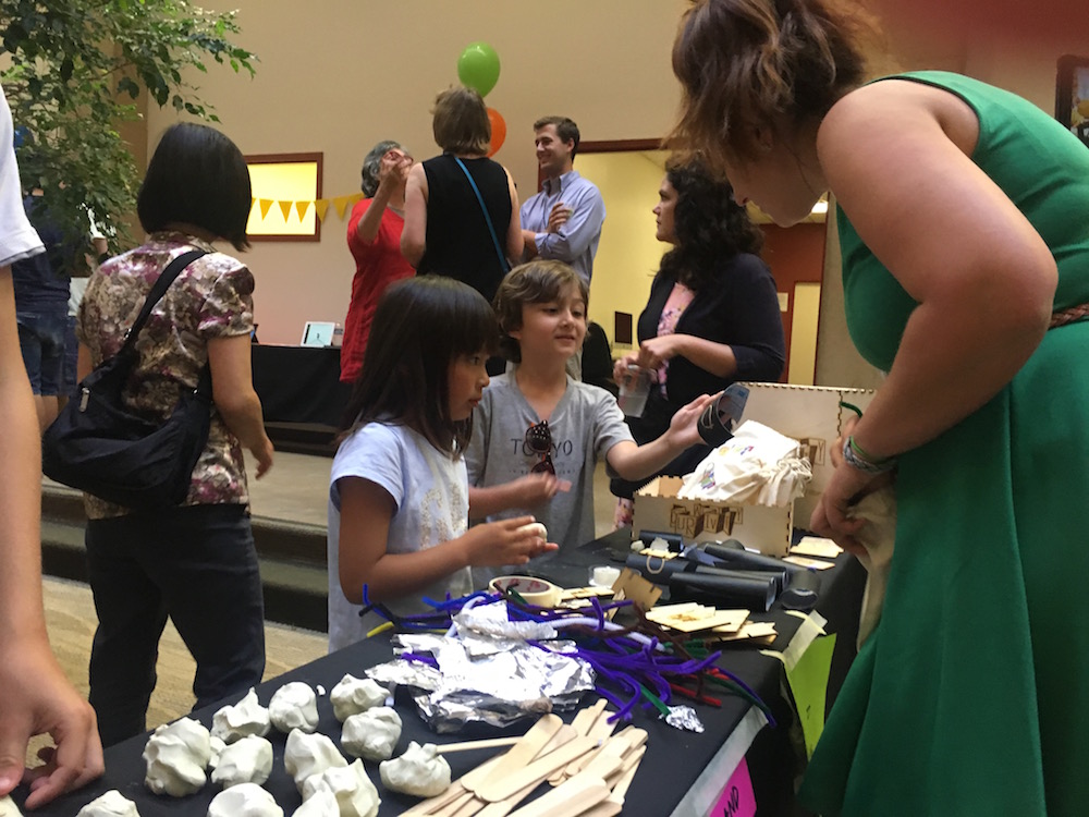 Students play with Creativity's materials and creator Anastassia Radeva