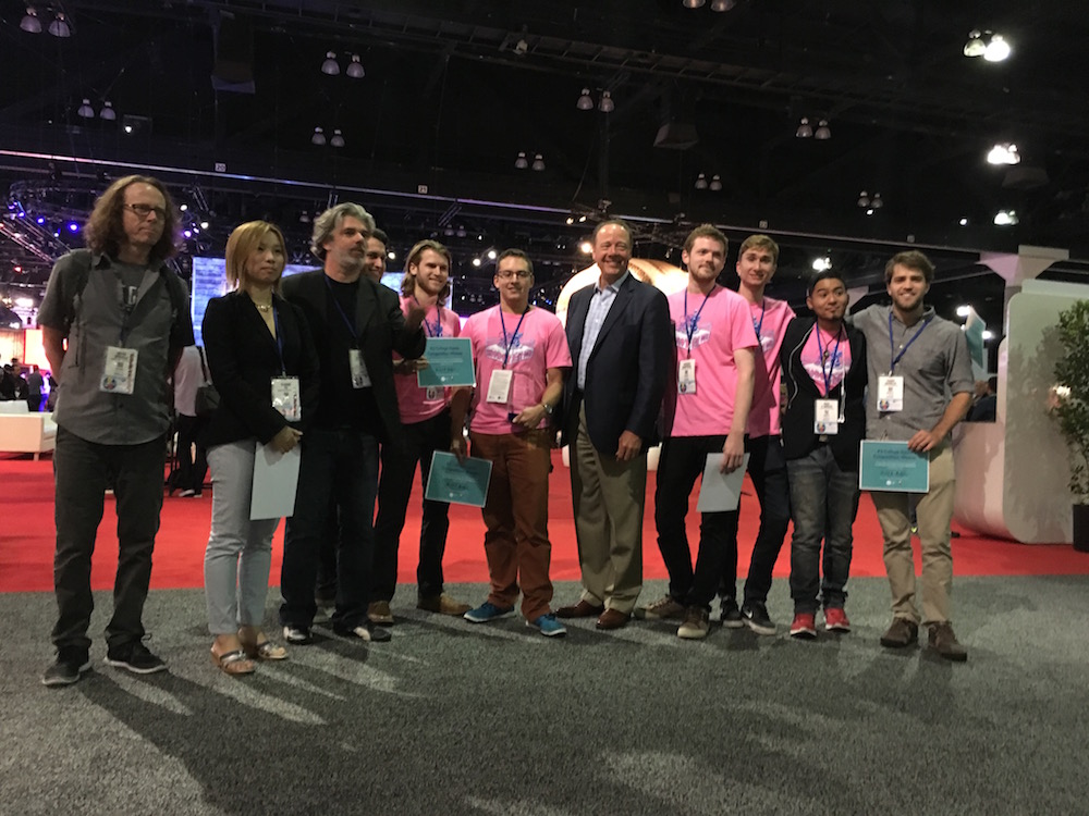 The SCAD team with their trophy and the Chief Executive of the Entertainment Software Association. Photo by Blake Montgomery.