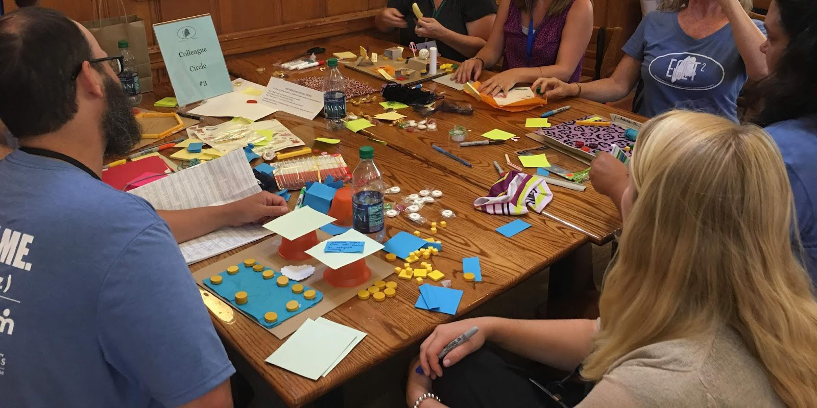 A colleague circle at ECET2 where teachers used design thinking principles to solve problems.