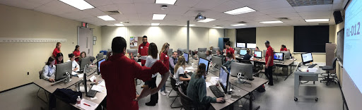 Panorama of the competition with Rider students in red. (Photo: Rider University)