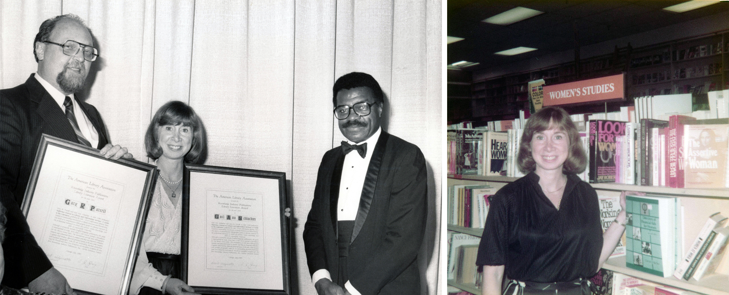 Left: Gail Schlachter winning an award for one of her books.