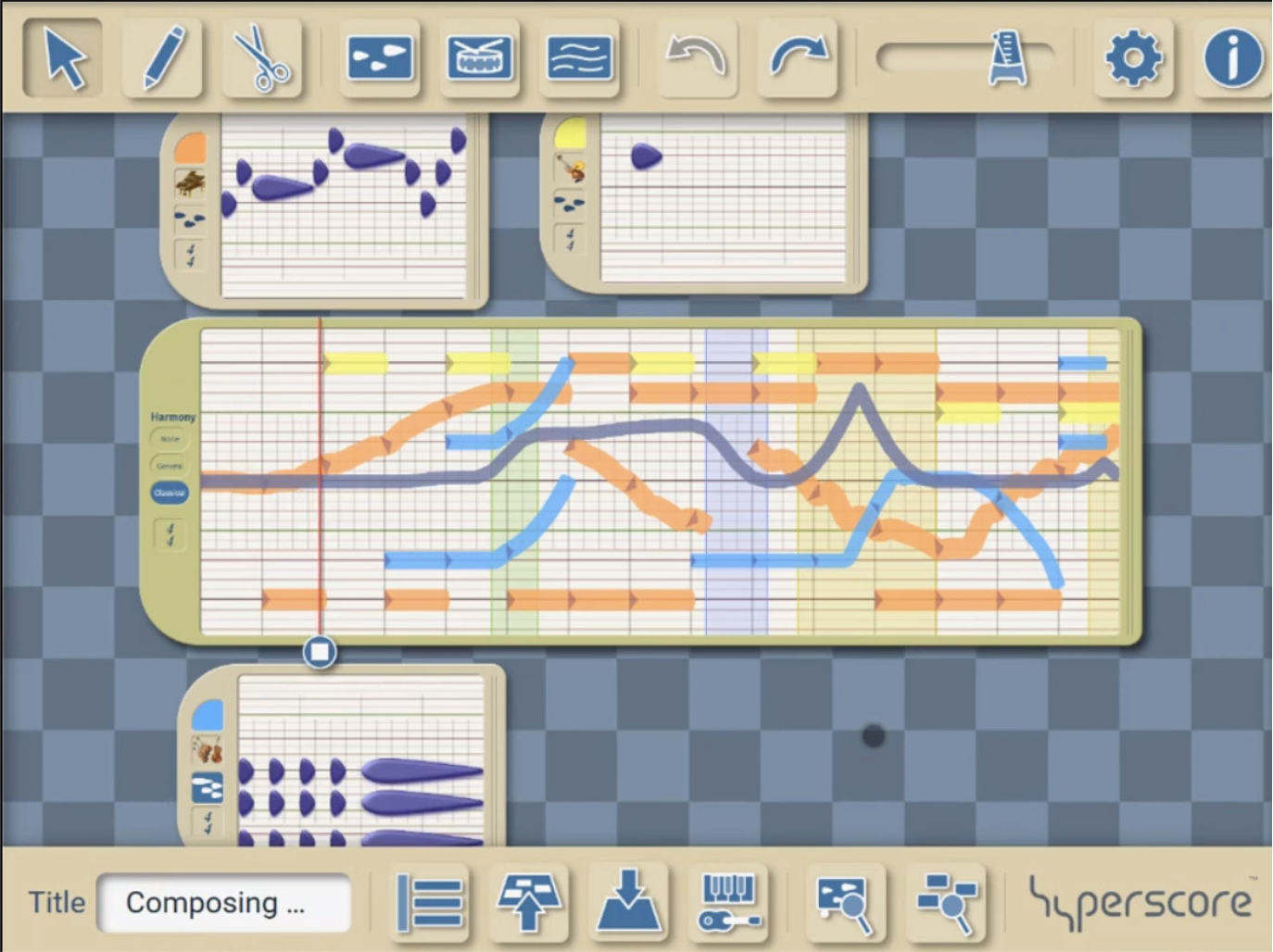 What composing music looks like in Hyperscore. Photo courtesy of David Casali.