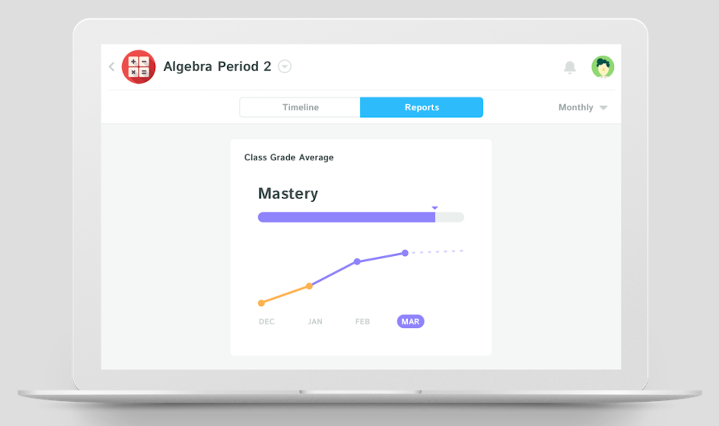 Students on Kiddom can track their overall progress, as well as progress on standards and skills. Full size image here.