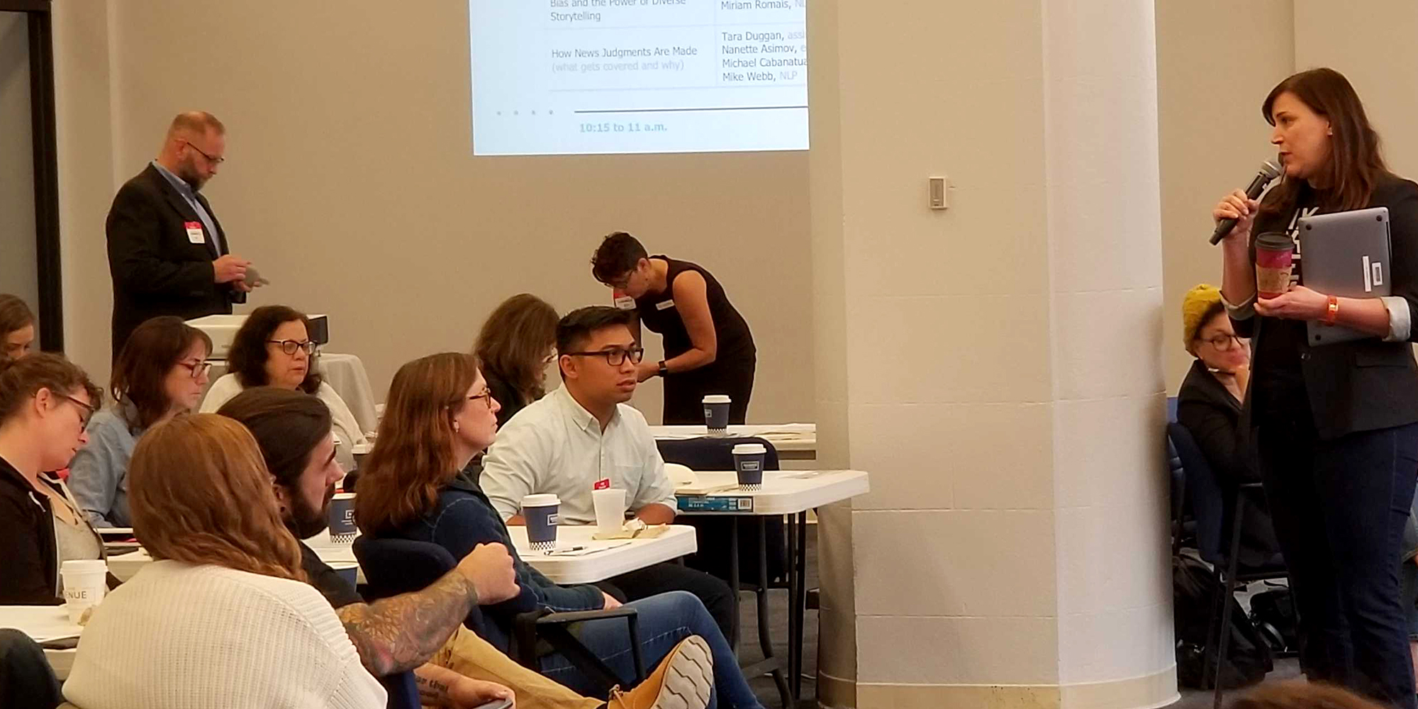 Audrey Cooper, editor-in-chief of the San Francisco Chronicle, speaks to teachers at a session on news media bias. (Photo credit: Wade Tyler Millward)