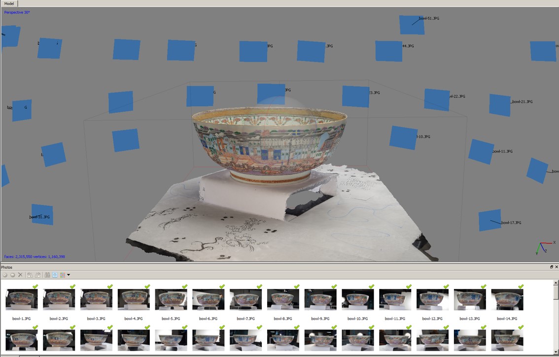 Photo scans of a 19th century Chinese punch bowl are used to create a 3D model. Image credit: David Pfaff